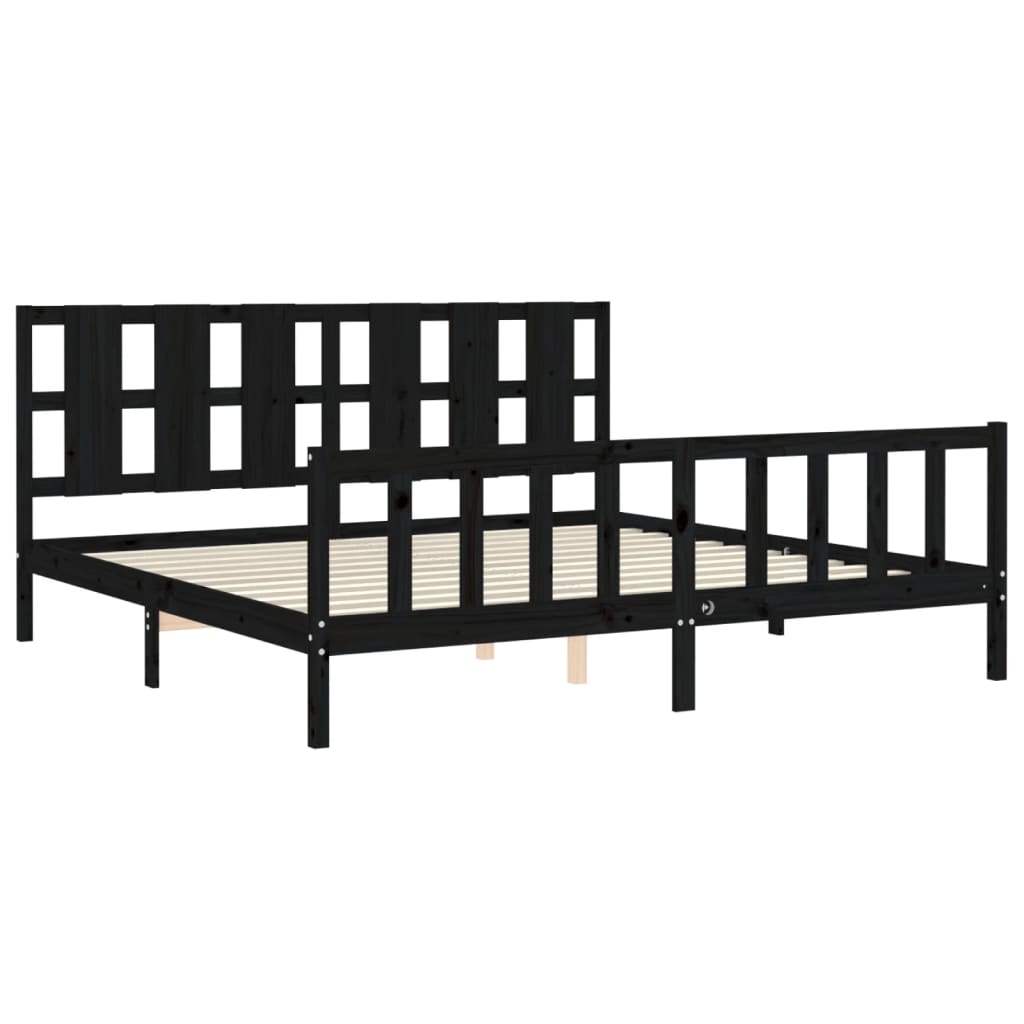 vidaXL Estructura de cama con cabecero madera maciza negro 200x200 cm