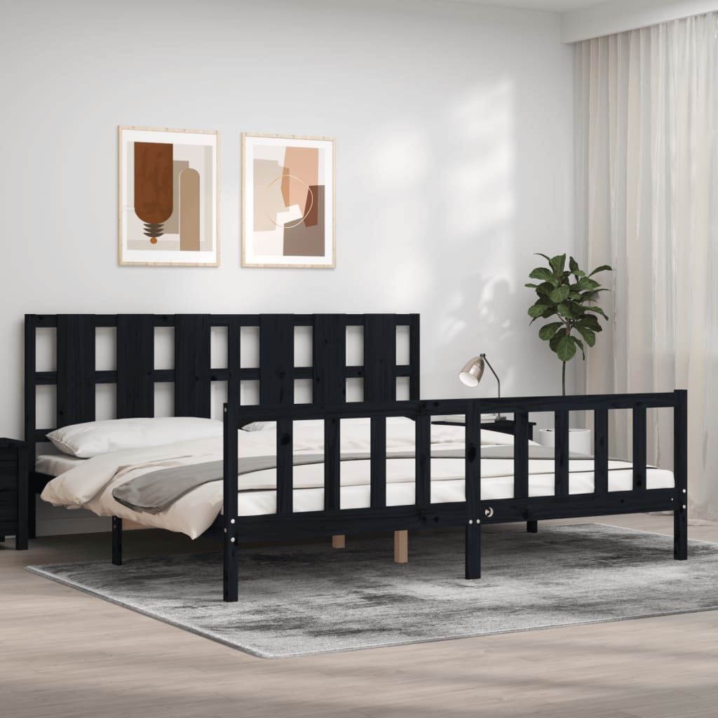 vidaXL Estructura de cama con cabecero madera maciza negro 200x200 cm