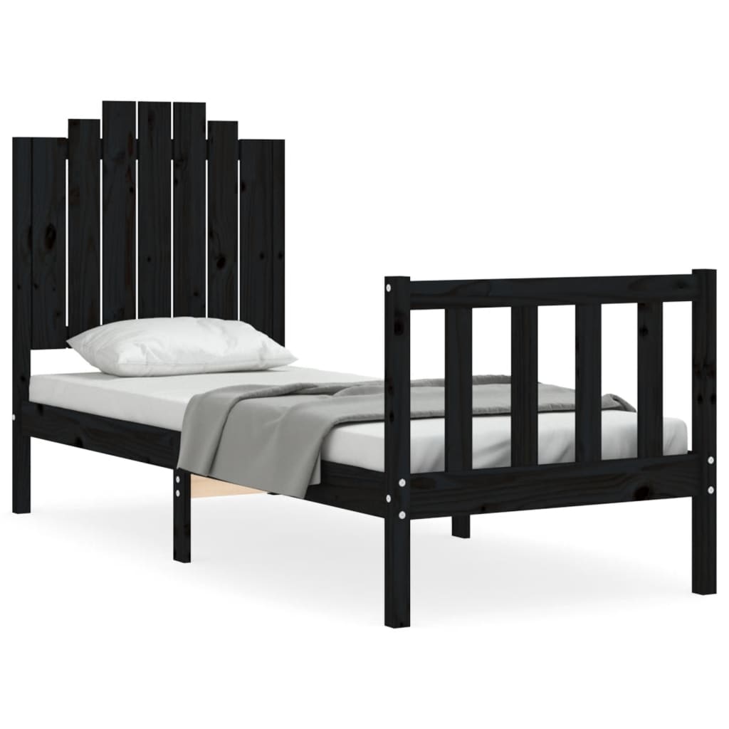 vidaXL Estructura de cama individual con cabecero madera maciza negro