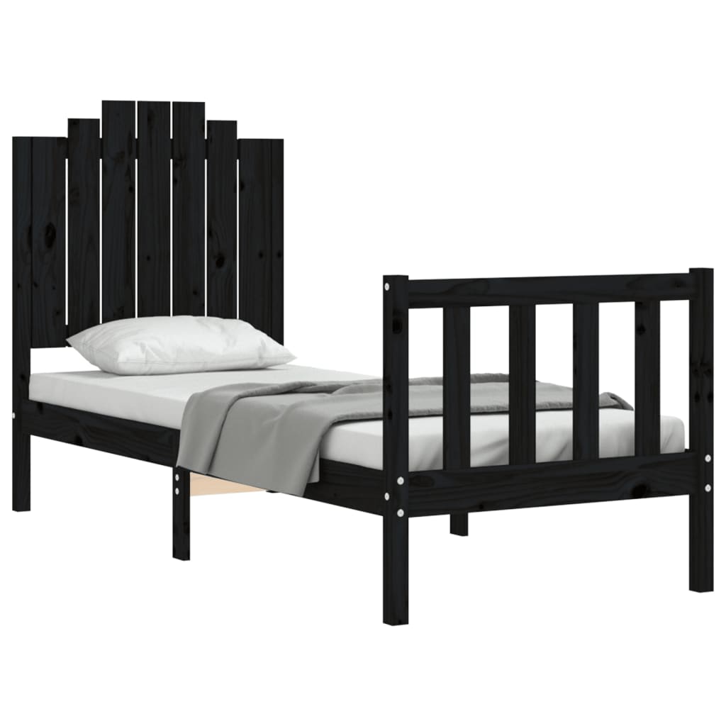 vidaXL Estructura de cama individual con cabecero madera maciza negro