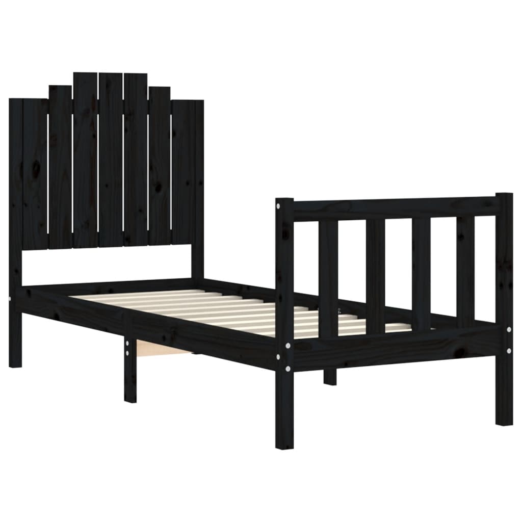 vidaXL Estructura de cama individual con cabecero madera maciza negro