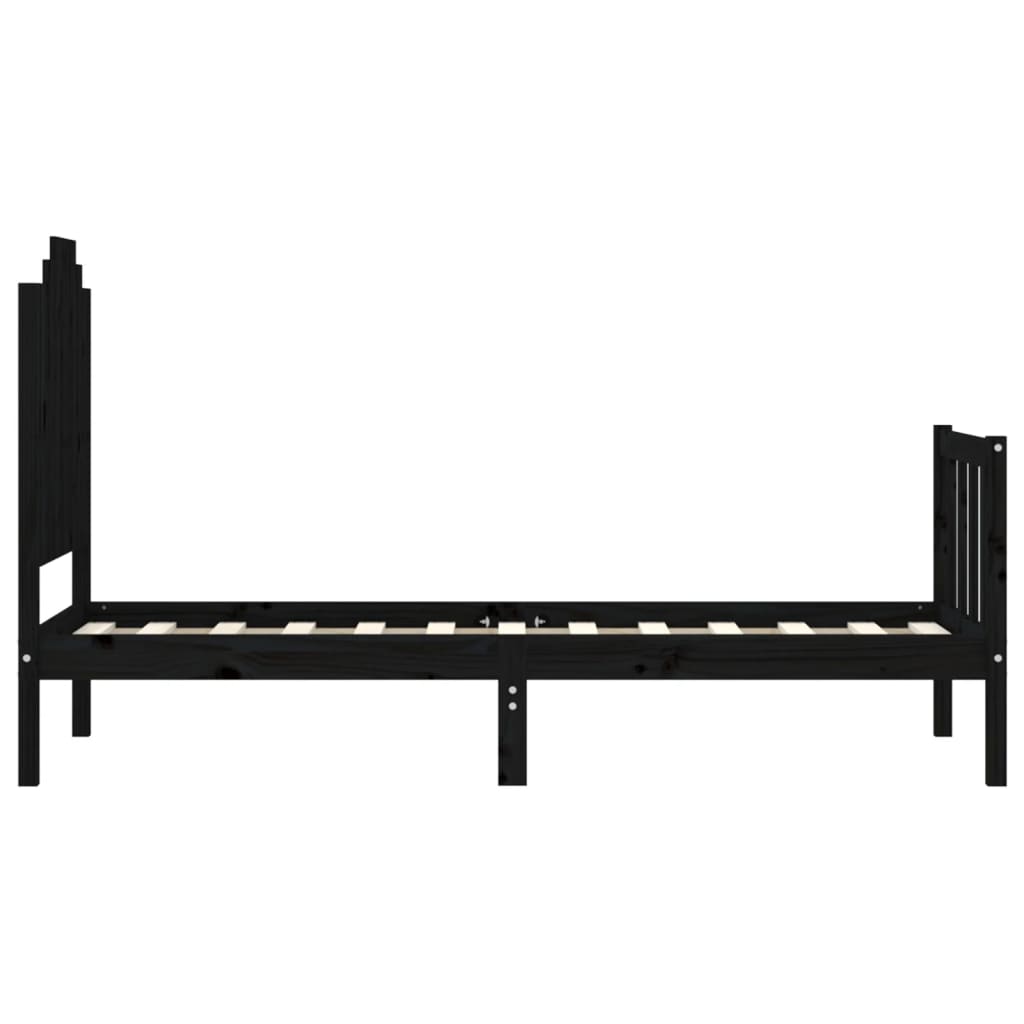 vidaXL Estructura de cama individual con cabecero madera maciza negro