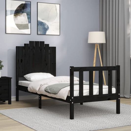 vidaXL Estructura de cama individual con cabecero madera maciza negro