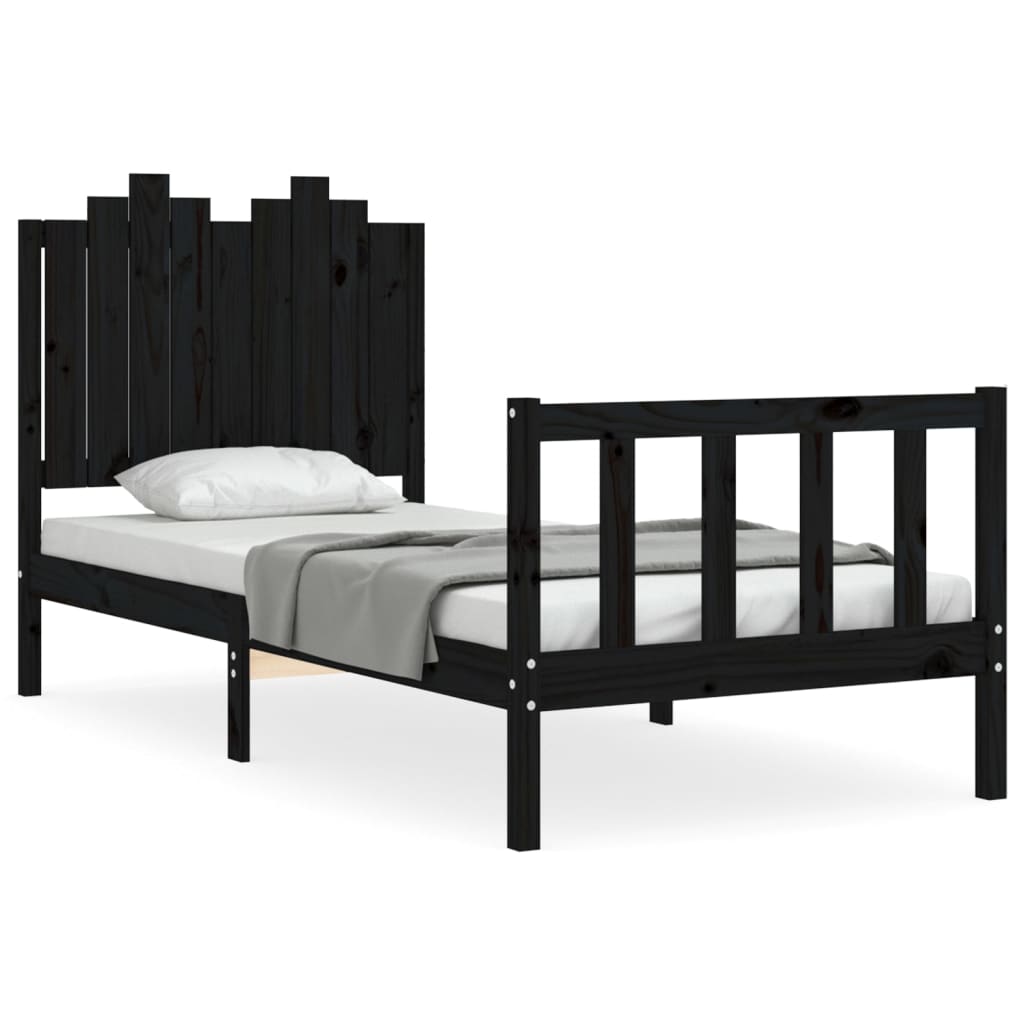 vidaXL Estructura de cama con cabecero madera maciza negro 90x190 cm