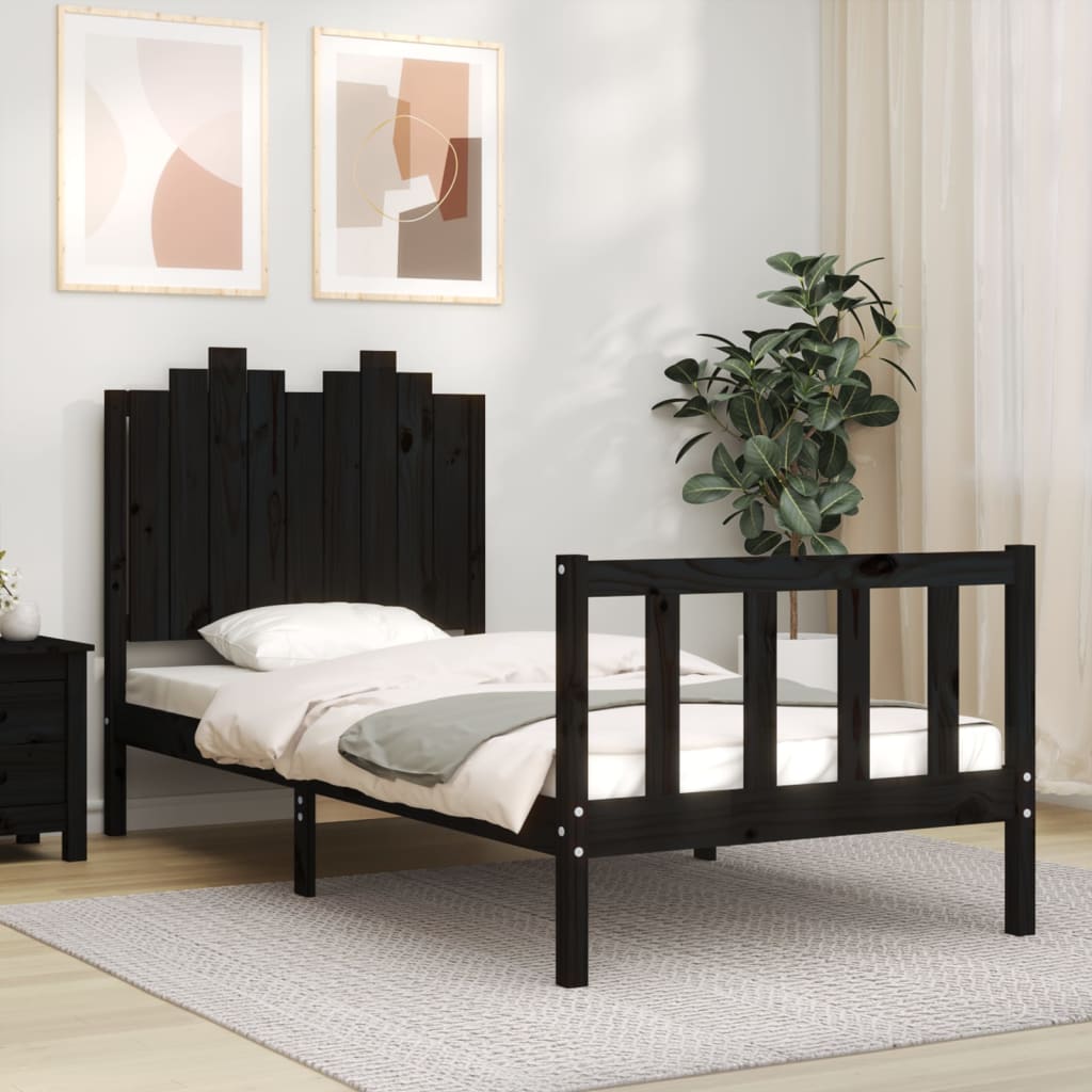 vidaXL Estructura de cama con cabecero madera maciza negro 90x190 cm