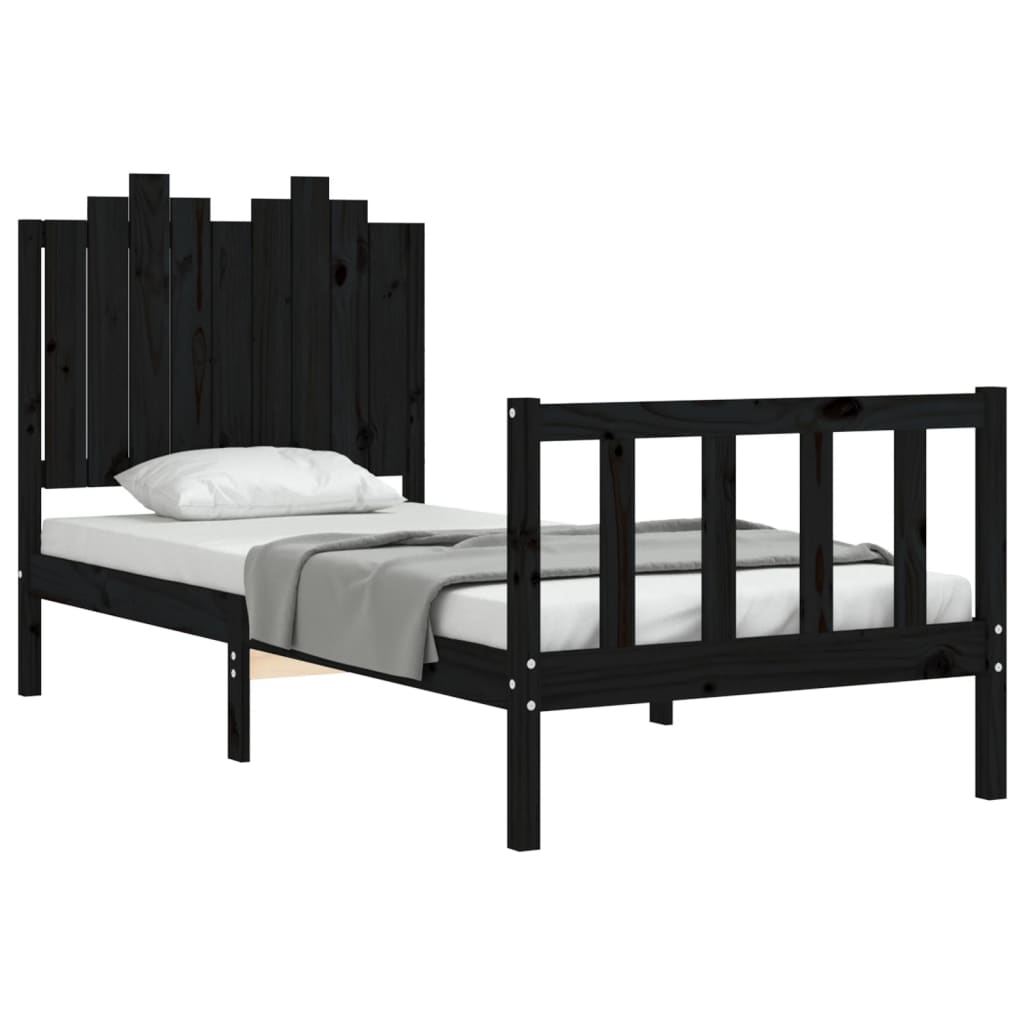 vidaXL Estructura de cama con cabecero madera maciza negro 90x190 cm