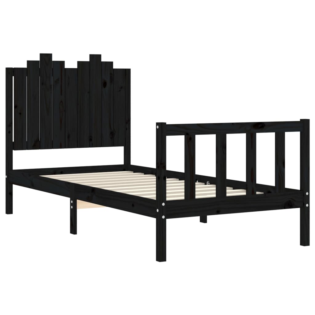 vidaXL Estructura de cama con cabecero madera maciza negro 90x190 cm