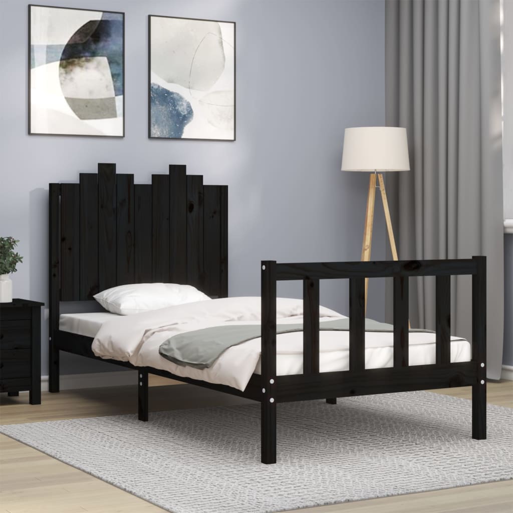 vidaXL Estructura de cama con cabecero madera maciza negro 90x190 cm