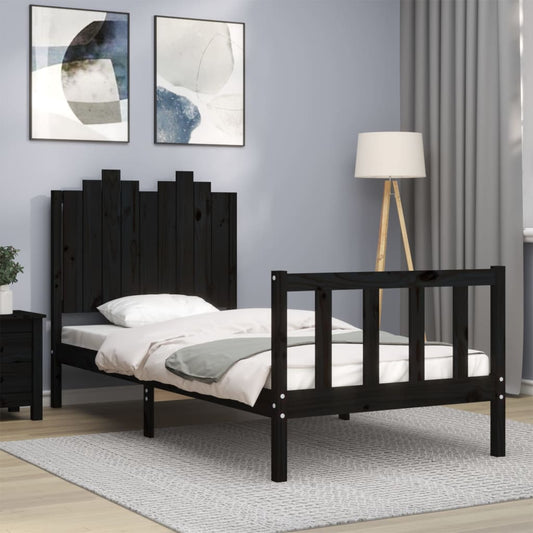 vidaXL Estructura de cama con cabecero madera maciza negro 90x190 cm