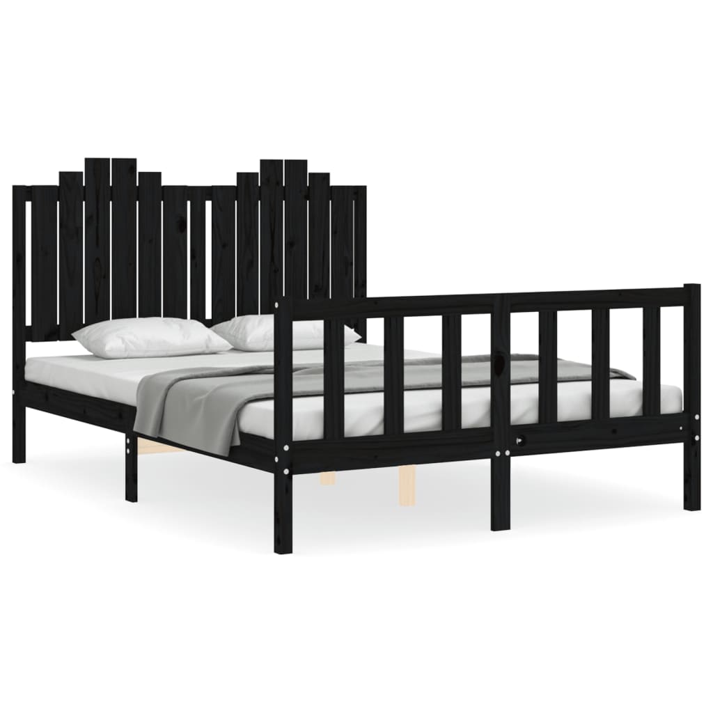 vidaXL Estructura de cama con cabecero madera maciza negro 140x190 cm