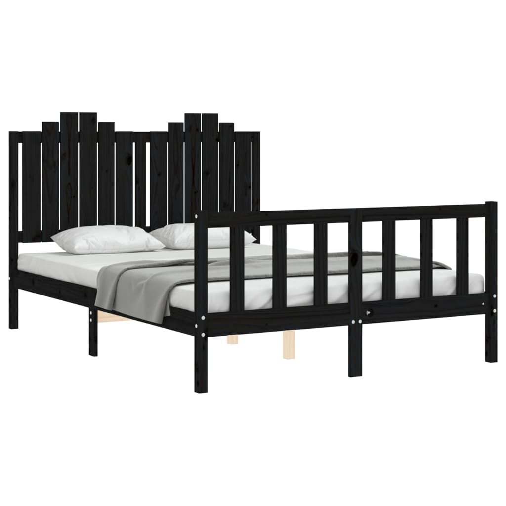 vidaXL Estructura de cama con cabecero madera maciza negro 140x190 cm