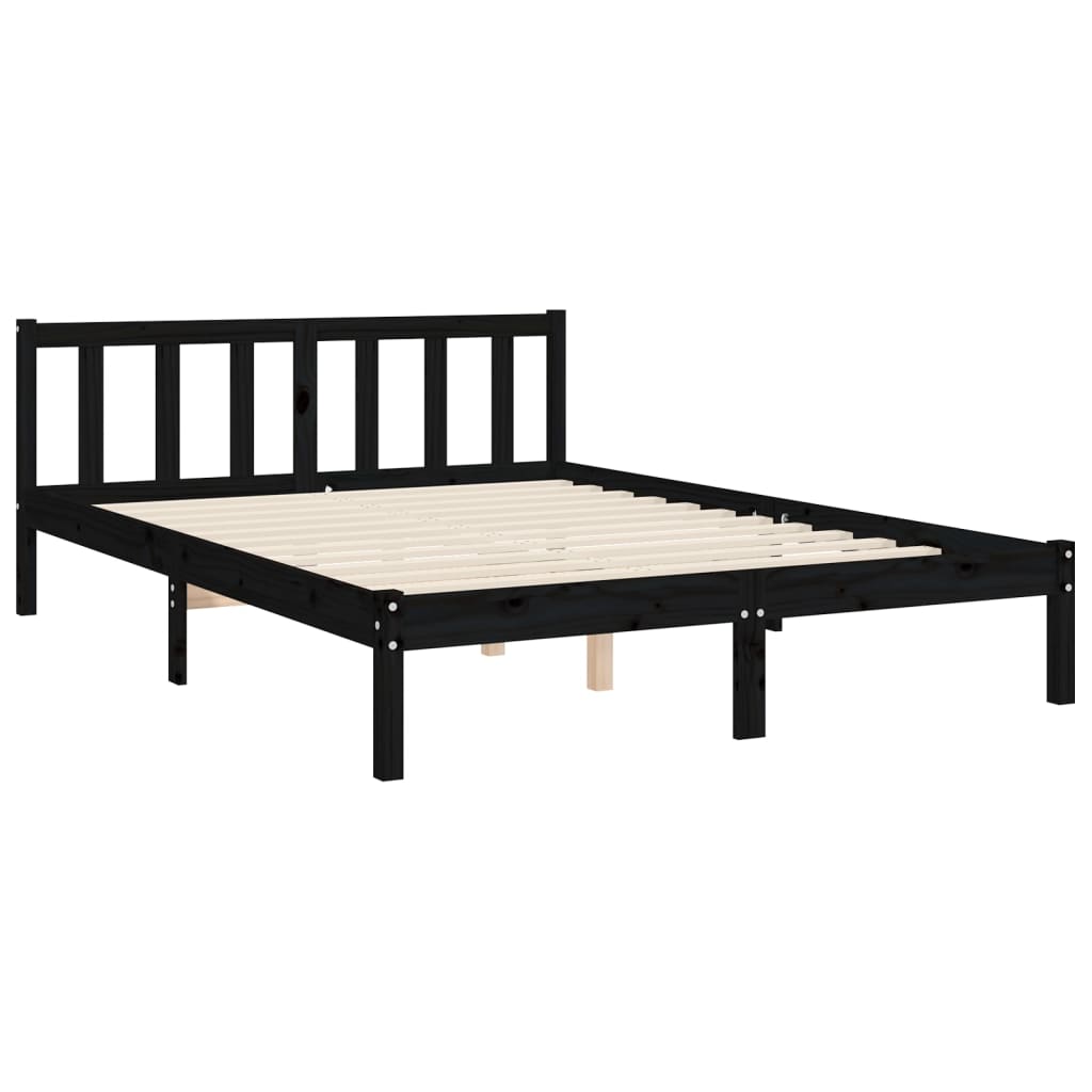 vidaXL Estructura de cama con cabecero madera maciza negro 140x190 cm