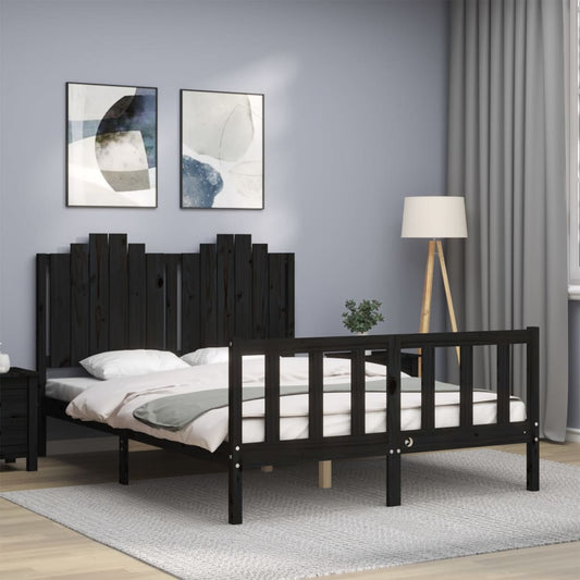 vidaXL Estructura de cama con cabecero madera maciza negro 140x190 cm