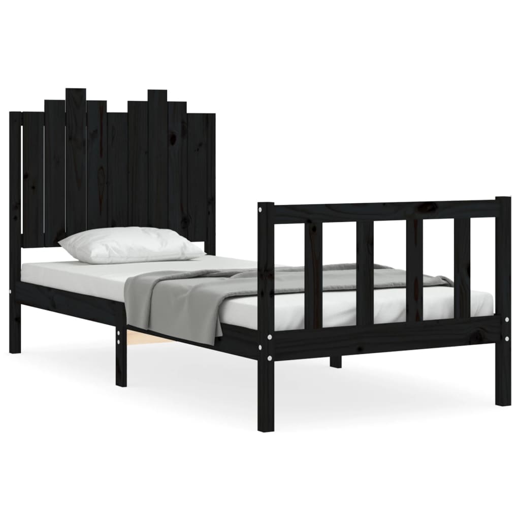 vidaXL Estructura de cama con cabecero madera maciza negro 90x200 cm