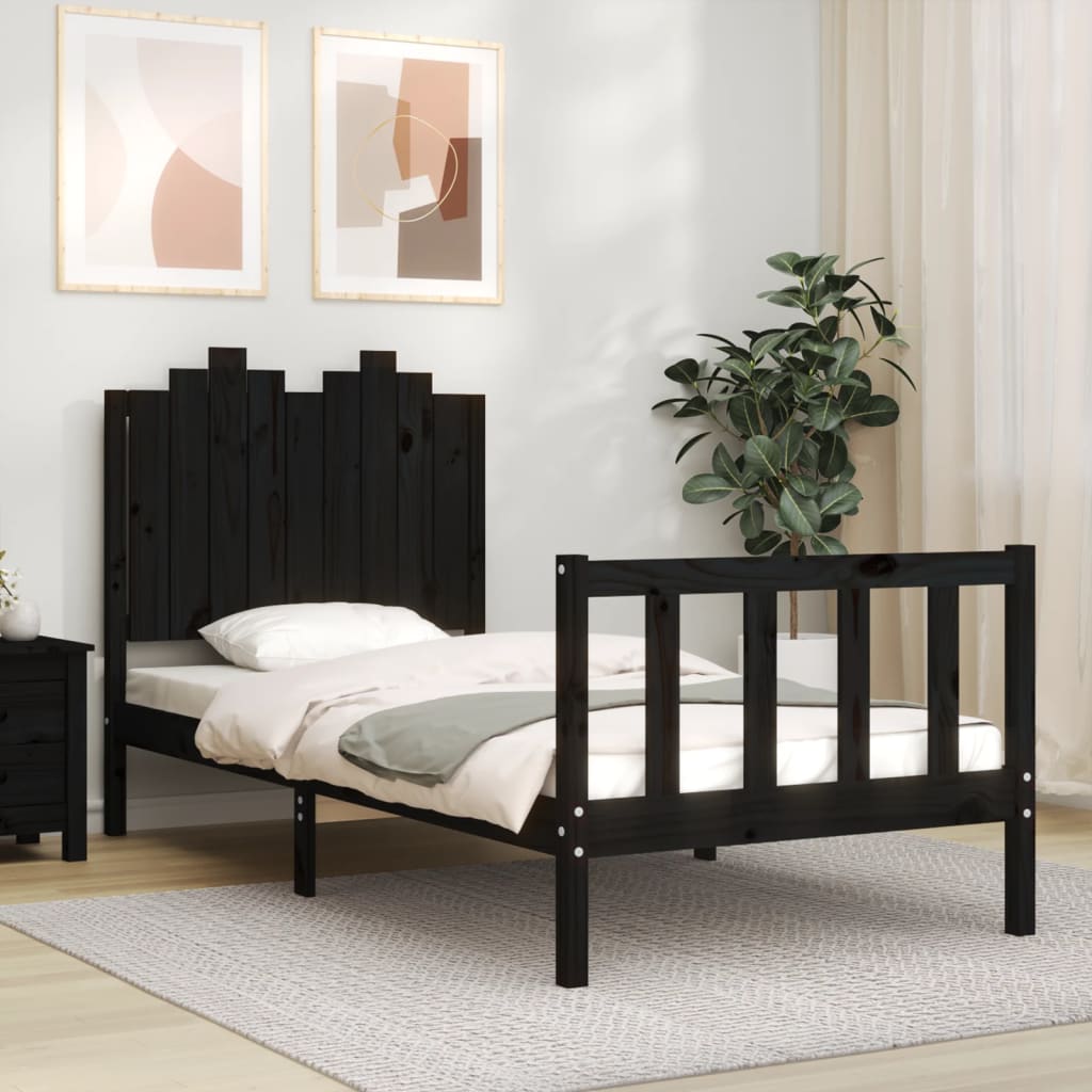 vidaXL Estructura de cama con cabecero madera maciza negro 90x200 cm