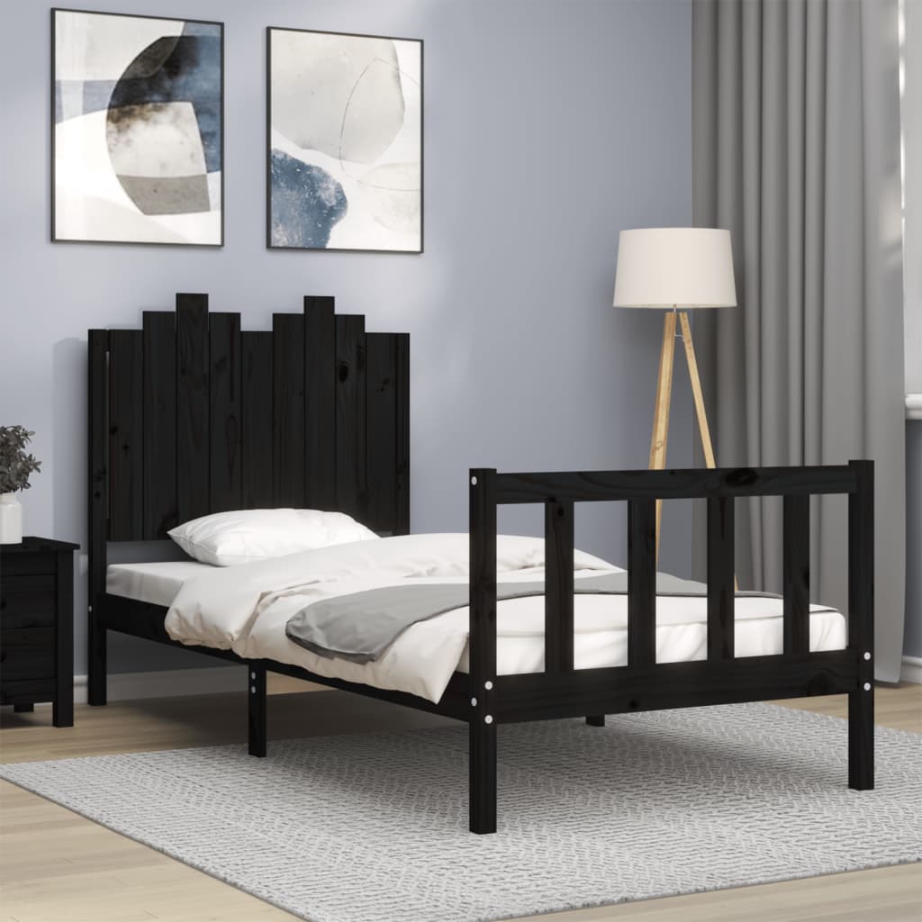 vidaXL Estructura de cama con cabecero madera maciza negro 90x200 cm