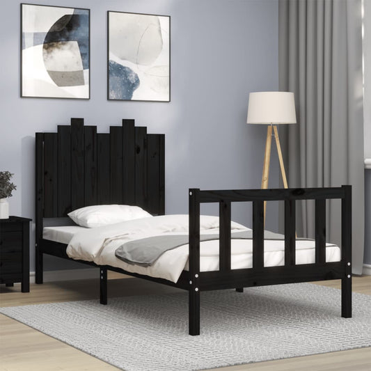 vidaXL Estructura de cama con cabecero madera maciza negro 90x200 cm