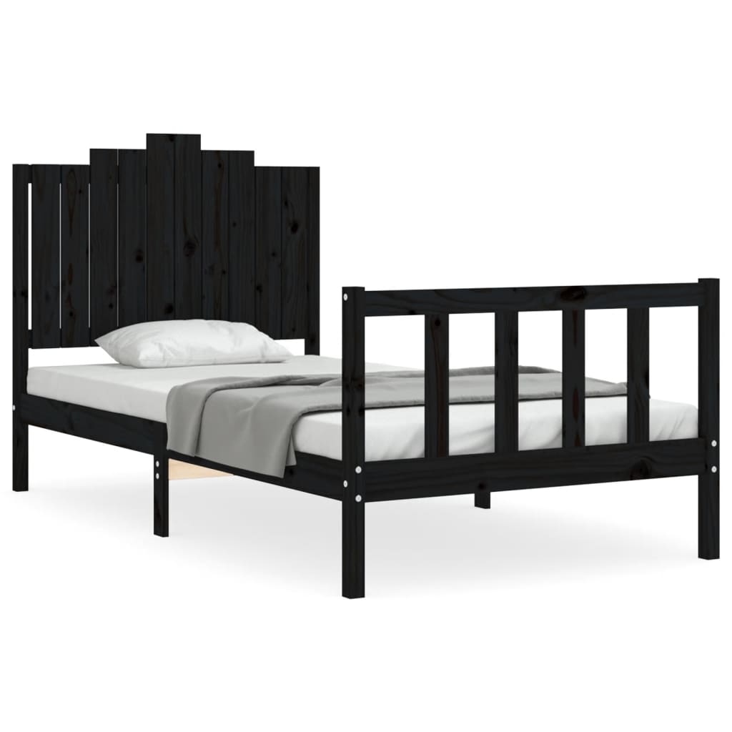 vidaXL Estructura de cama con cabecero madera maciza negro 100x200 cm