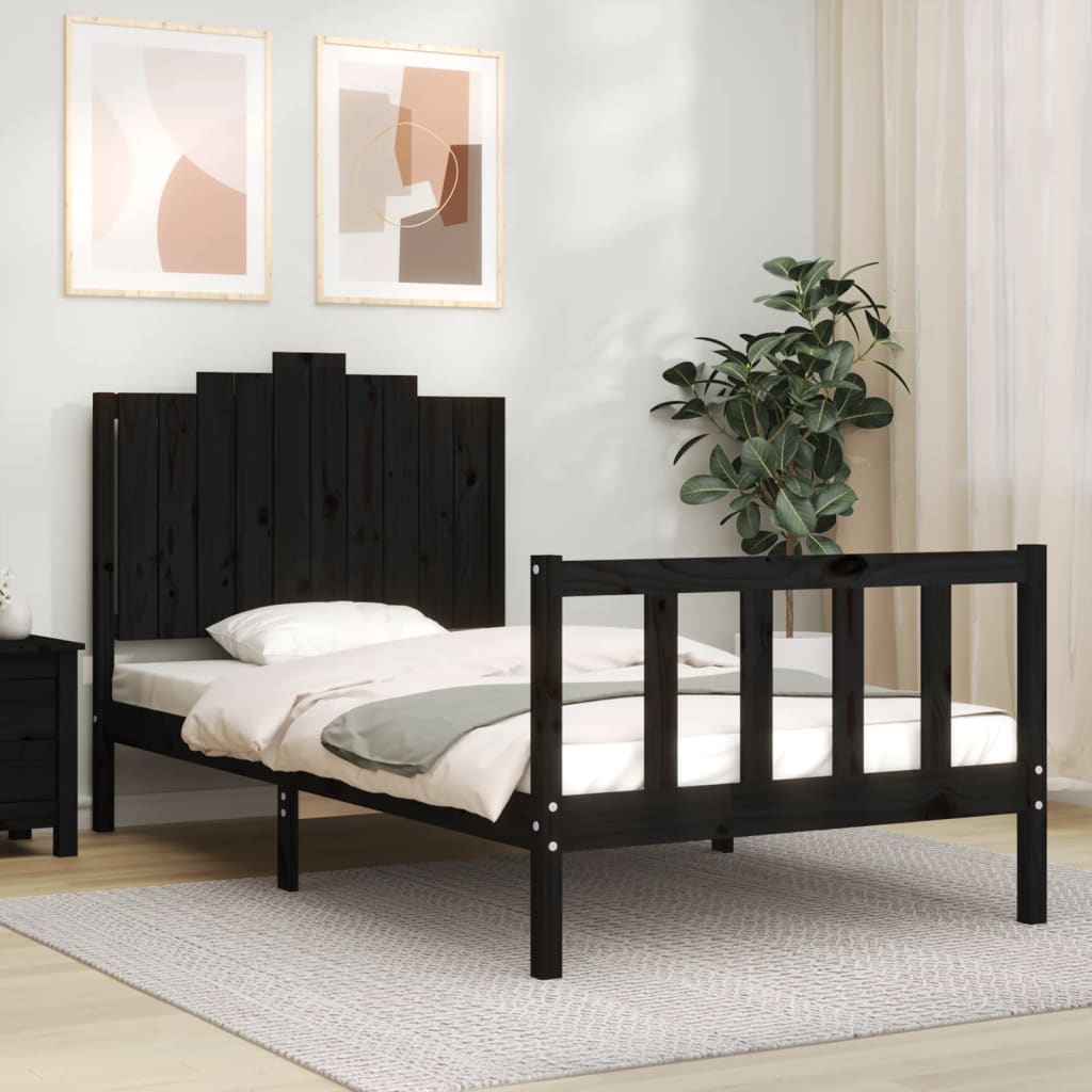 vidaXL Estructura de cama con cabecero madera maciza negro 100x200 cm