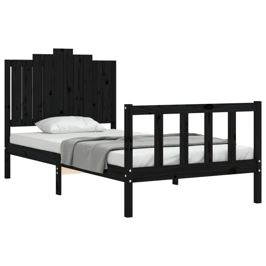 vidaXL Estructura de cama con cabecero madera maciza negro 100x200 cm