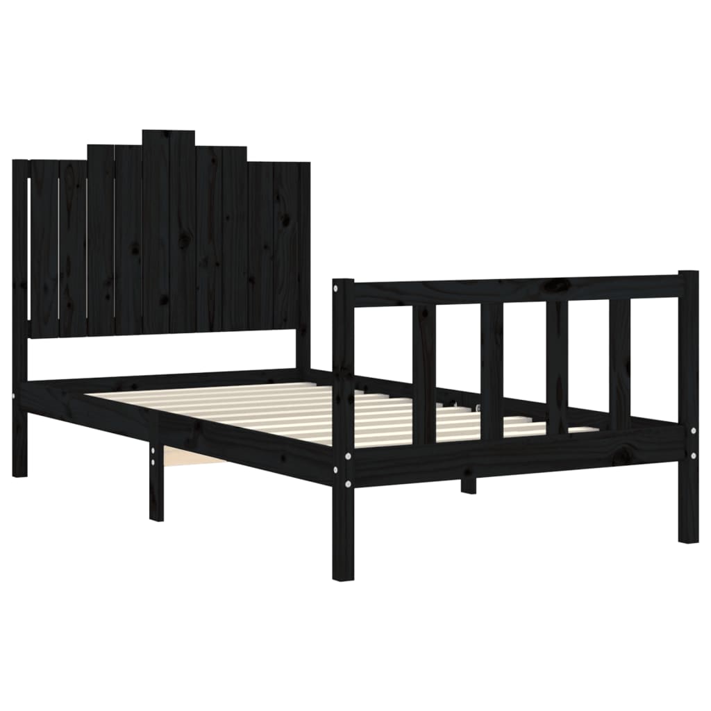 vidaXL Estructura de cama con cabecero madera maciza negro 100x200 cm