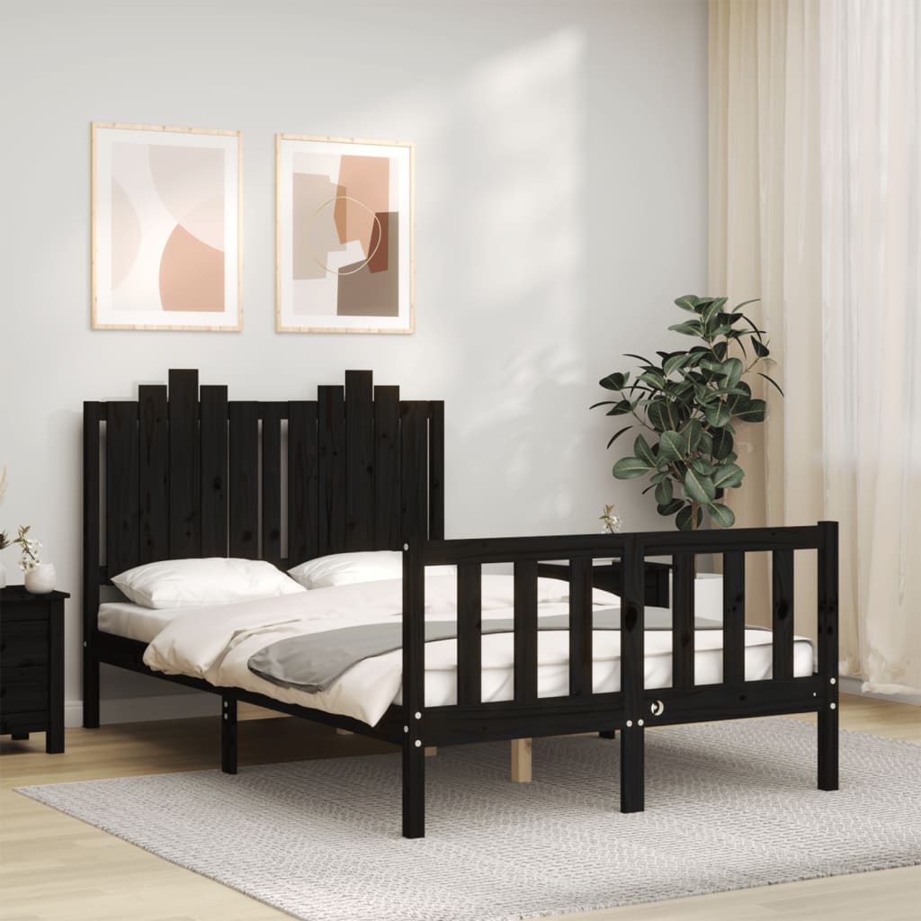 vidaXL Estructura de cama con cabecero madera maciza negro 120x200 cm