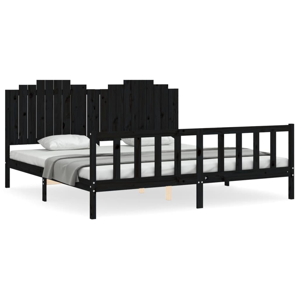 vidaXL Estructura de cama con cabecero madera maciza negro 200x200 cm