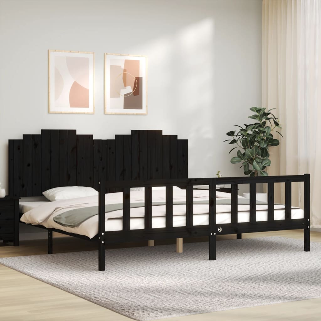 vidaXL Estructura de cama con cabecero madera maciza negro 200x200 cm