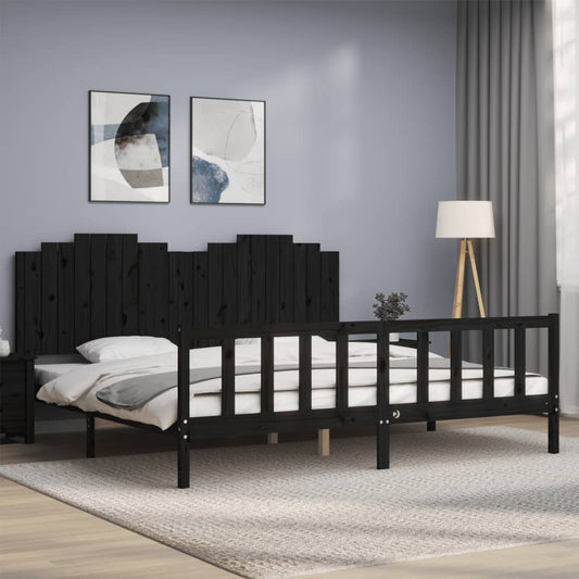 vidaXL Estructura de cama con cabecero madera maciza negro 200x200 cm