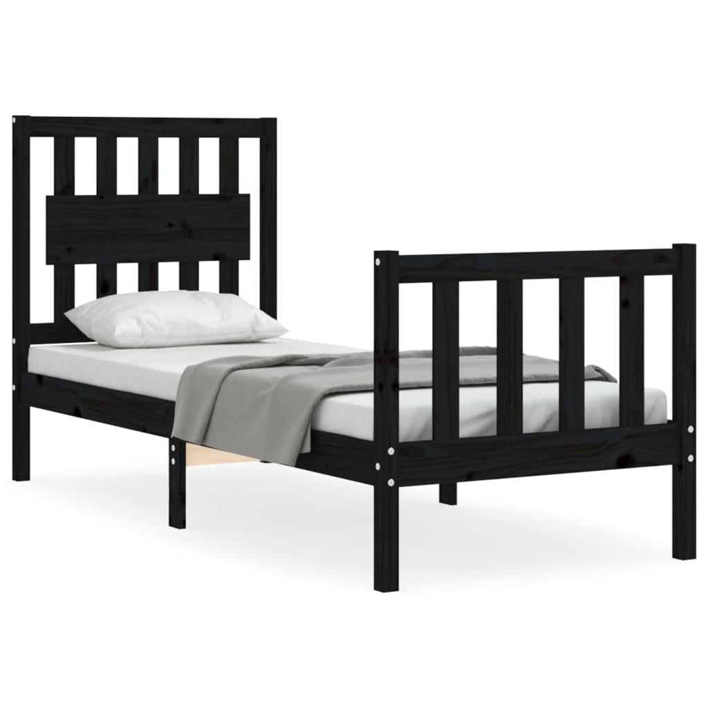 vidaXL Estructura de cama individual con cabecero madera maciza negro