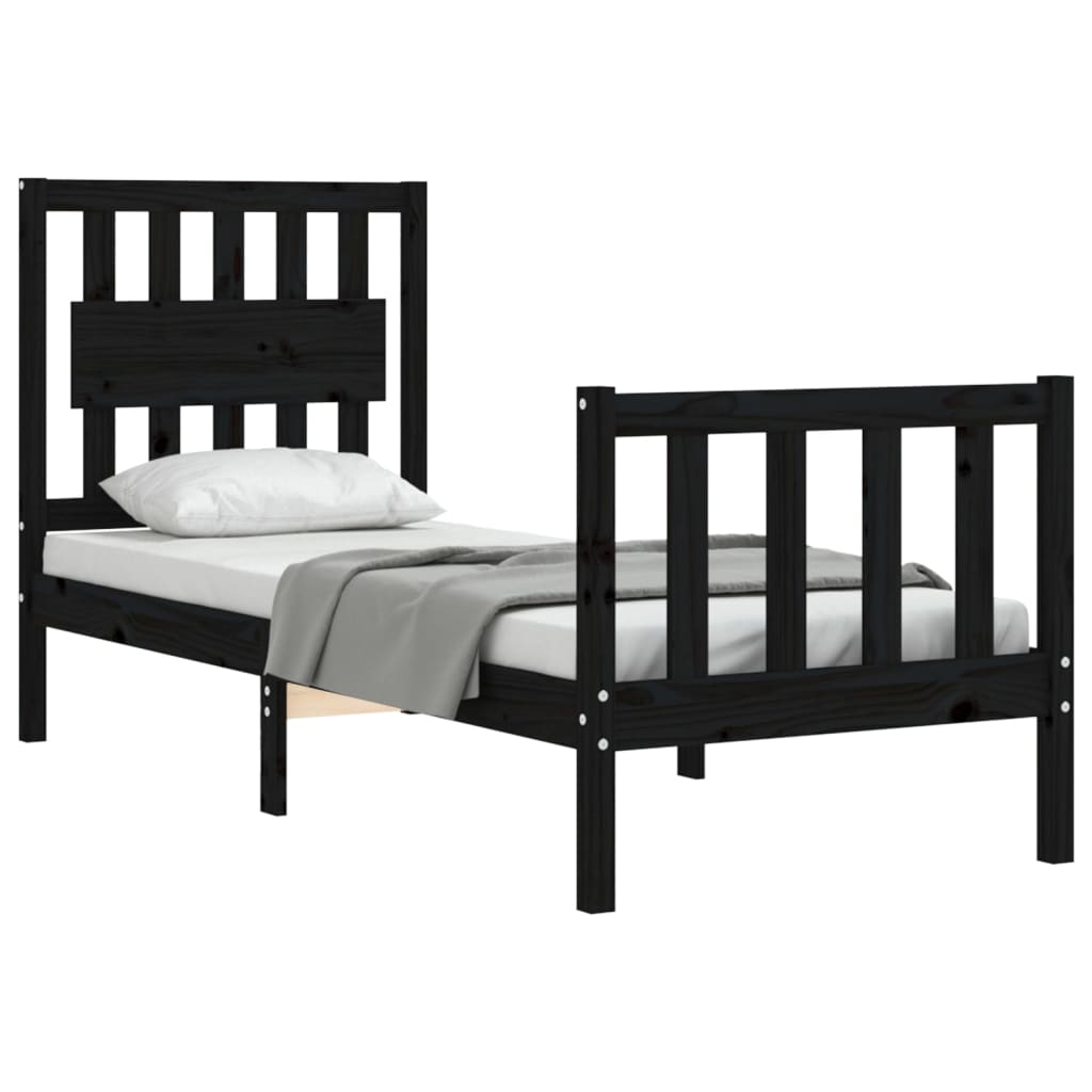 vidaXL Estructura de cama individual con cabecero madera maciza negro