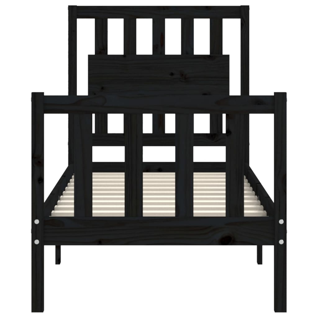 vidaXL Estructura de cama individual con cabecero madera maciza negro