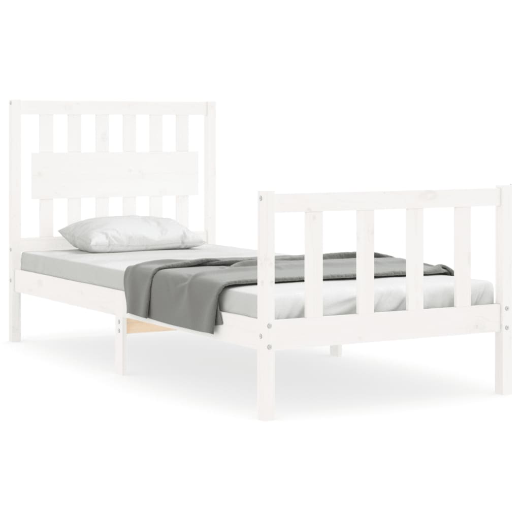 vidaXL Estructura de cama con cabecero madera maciza blanco