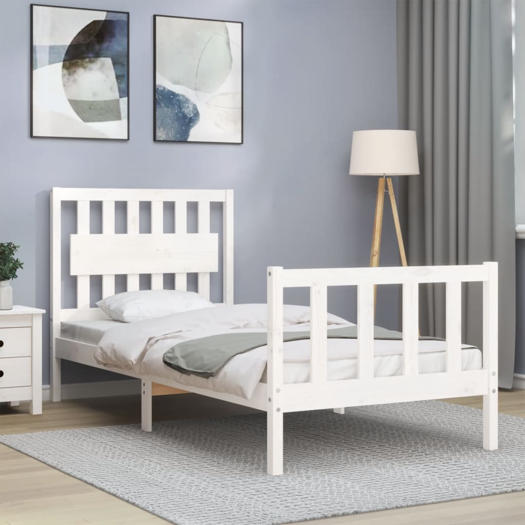 vidaXL Estructura de cama con cabecero madera maciza blanco