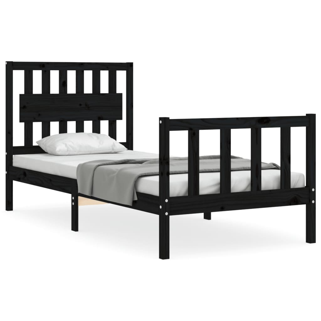 vidaXL Estructura de cama con cabecero madera maciza negro