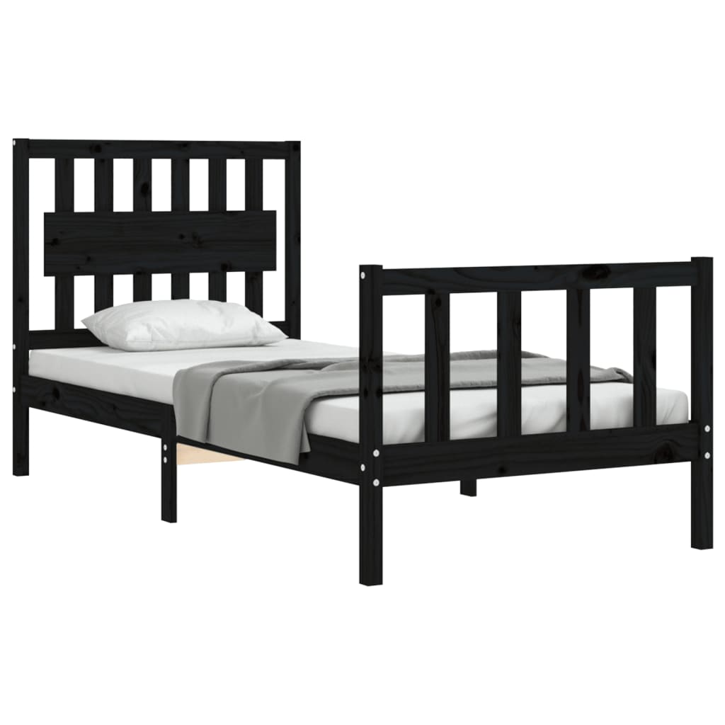 vidaXL Estructura de cama con cabecero madera maciza negro