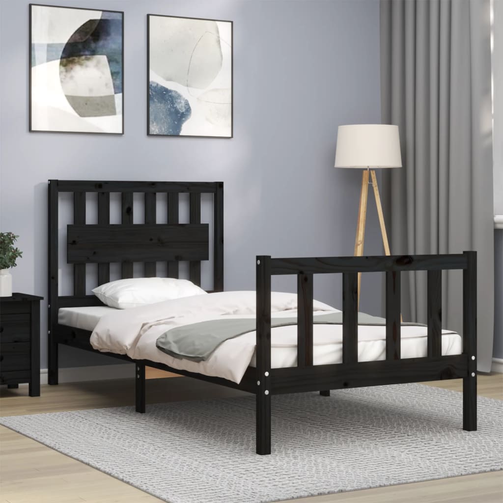 vidaXL Estructura de cama con cabecero madera maciza negro