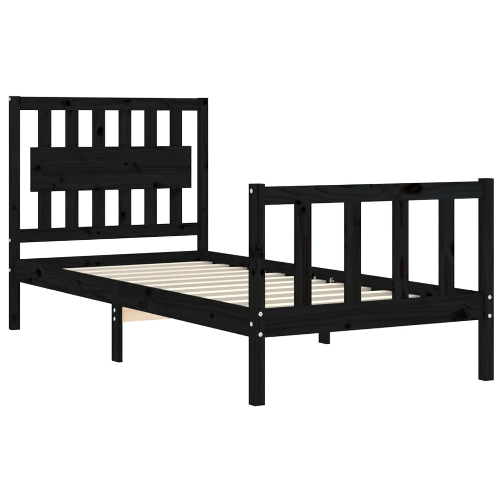 vidaXL Estructura de cama con cabecero madera maciza negro