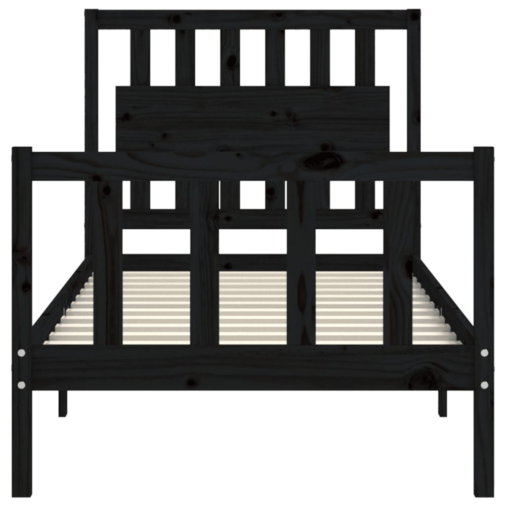 vidaXL Estructura de cama con cabecero madera maciza negro