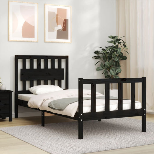 vidaXL Estructura de cama con cabecero madera maciza negro