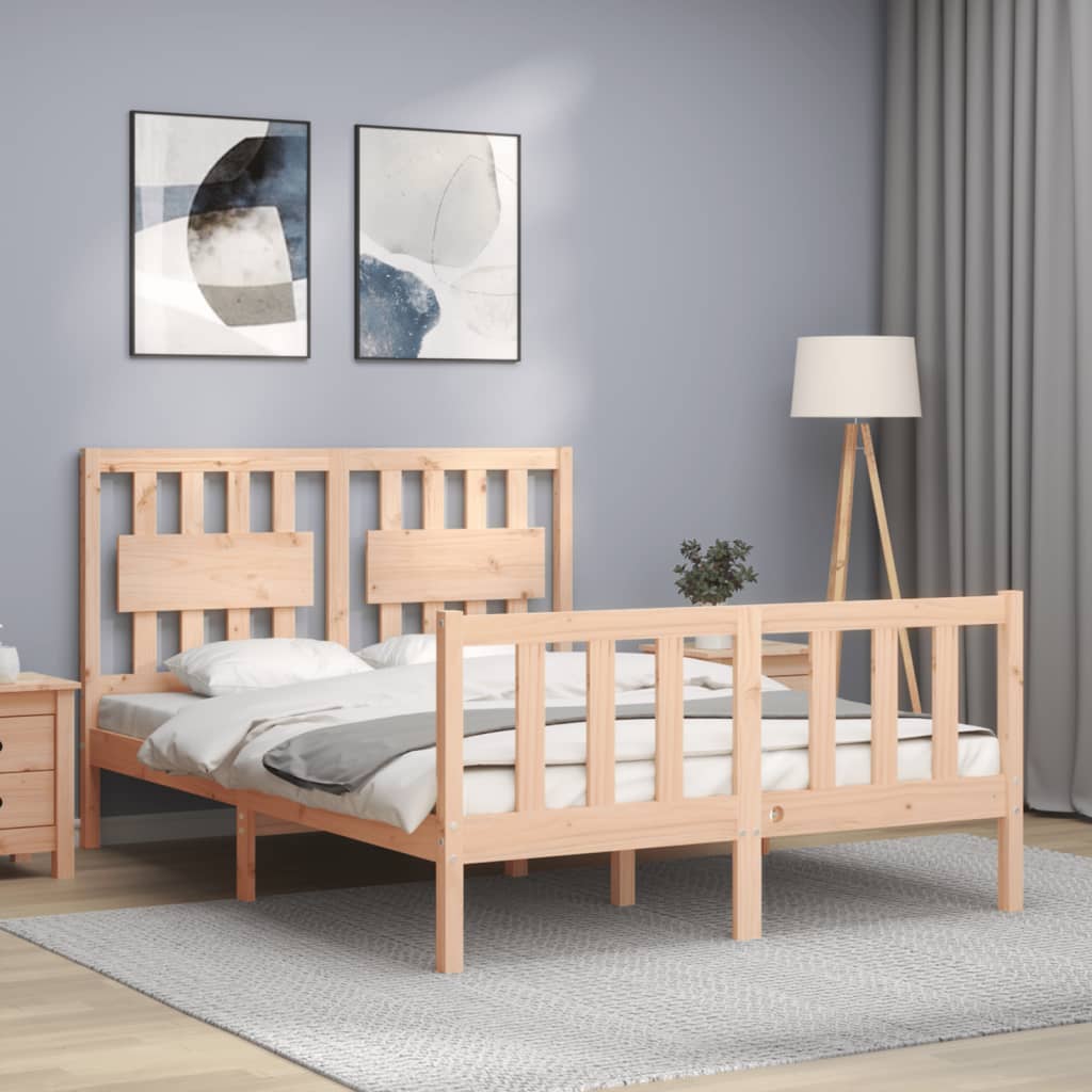 vidaXL Estructura de cama de matrimonio con cabecero madera maciza