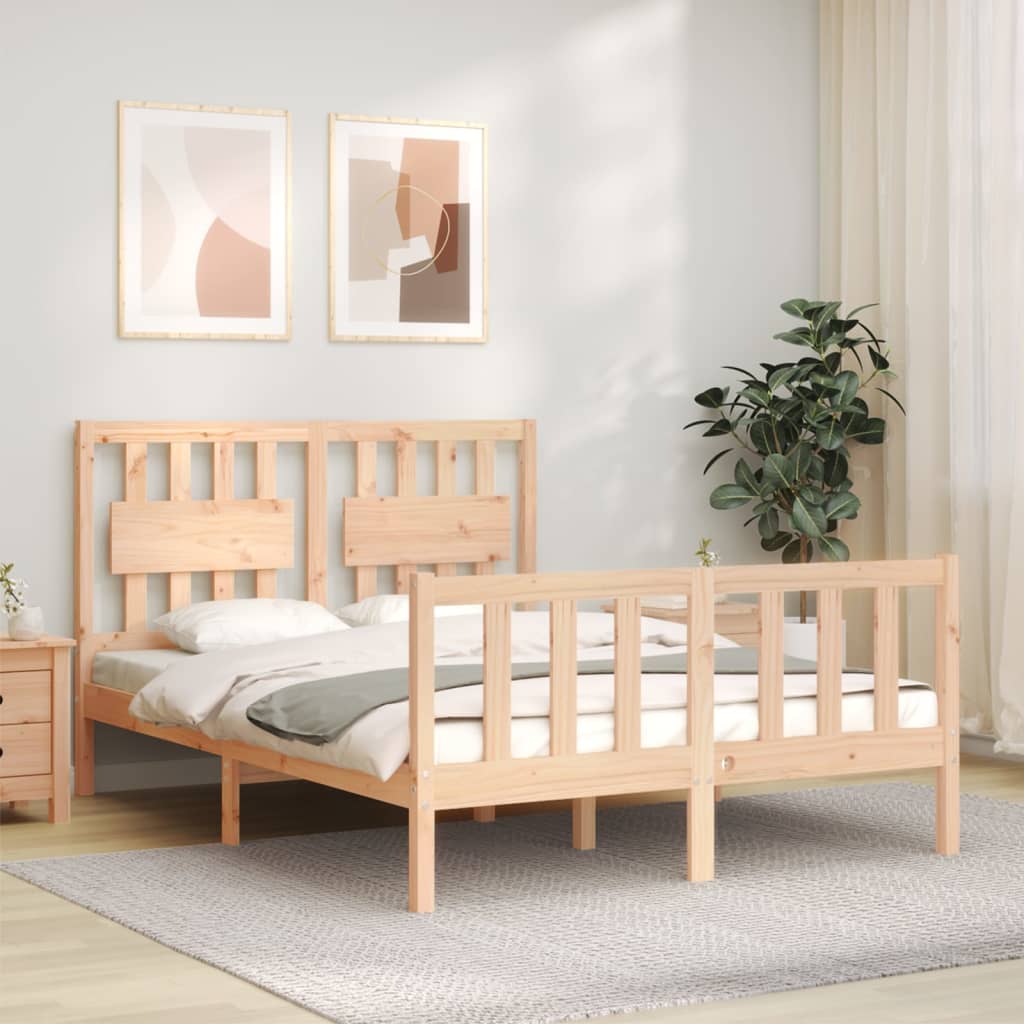 vidaXL Estructura de cama de matrimonio con cabecero madera maciza