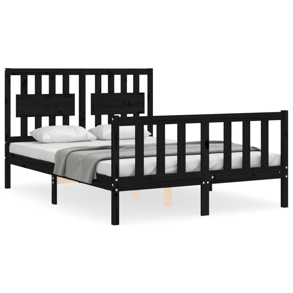 vidaXL Estructura de cama con cabecero madera maciza negro 140x190 cm