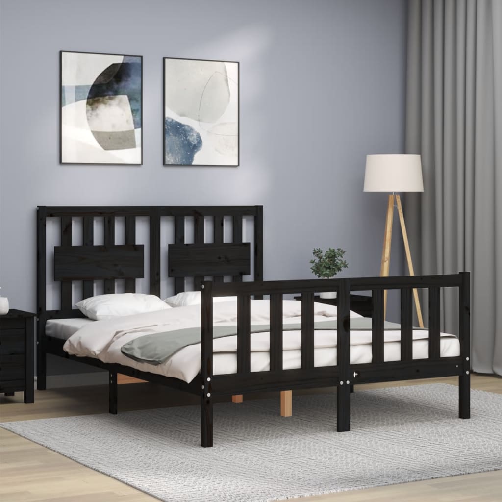 vidaXL Estructura de cama con cabecero madera maciza negro 140x190 cm