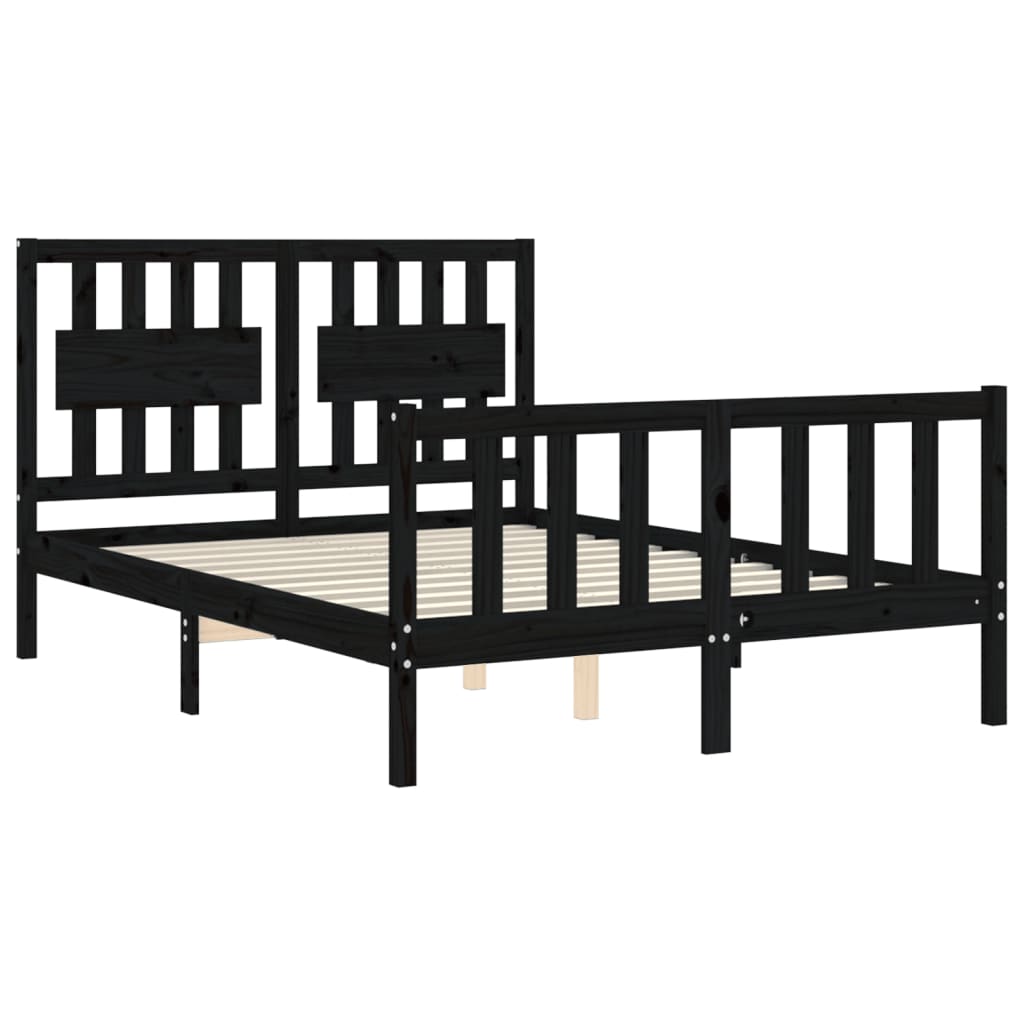 vidaXL Estructura de cama con cabecero madera maciza negro 140x190 cm