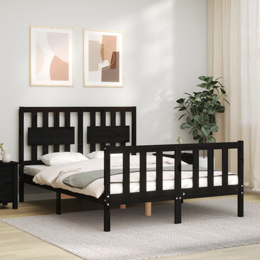 vidaXL Estructura de cama con cabecero madera maciza negro 140x190 cm