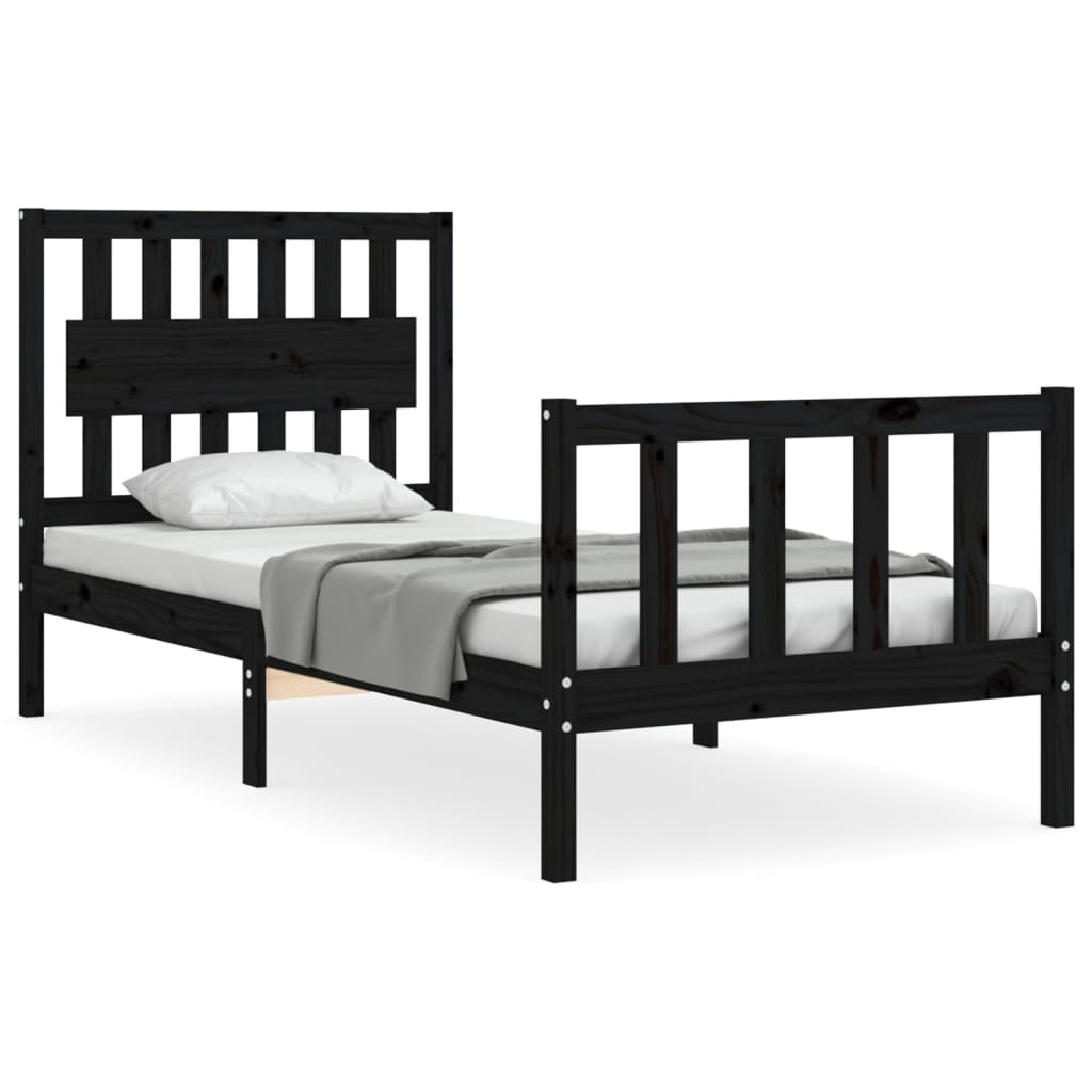 vidaXL Estructura de cama con cabecero madera maciza negro 90x200 cm