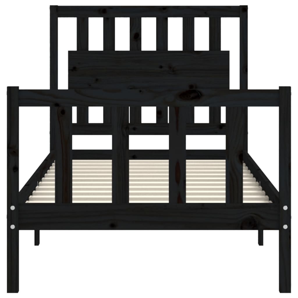 vidaXL Estructura de cama con cabecero madera maciza negro 90x200 cm