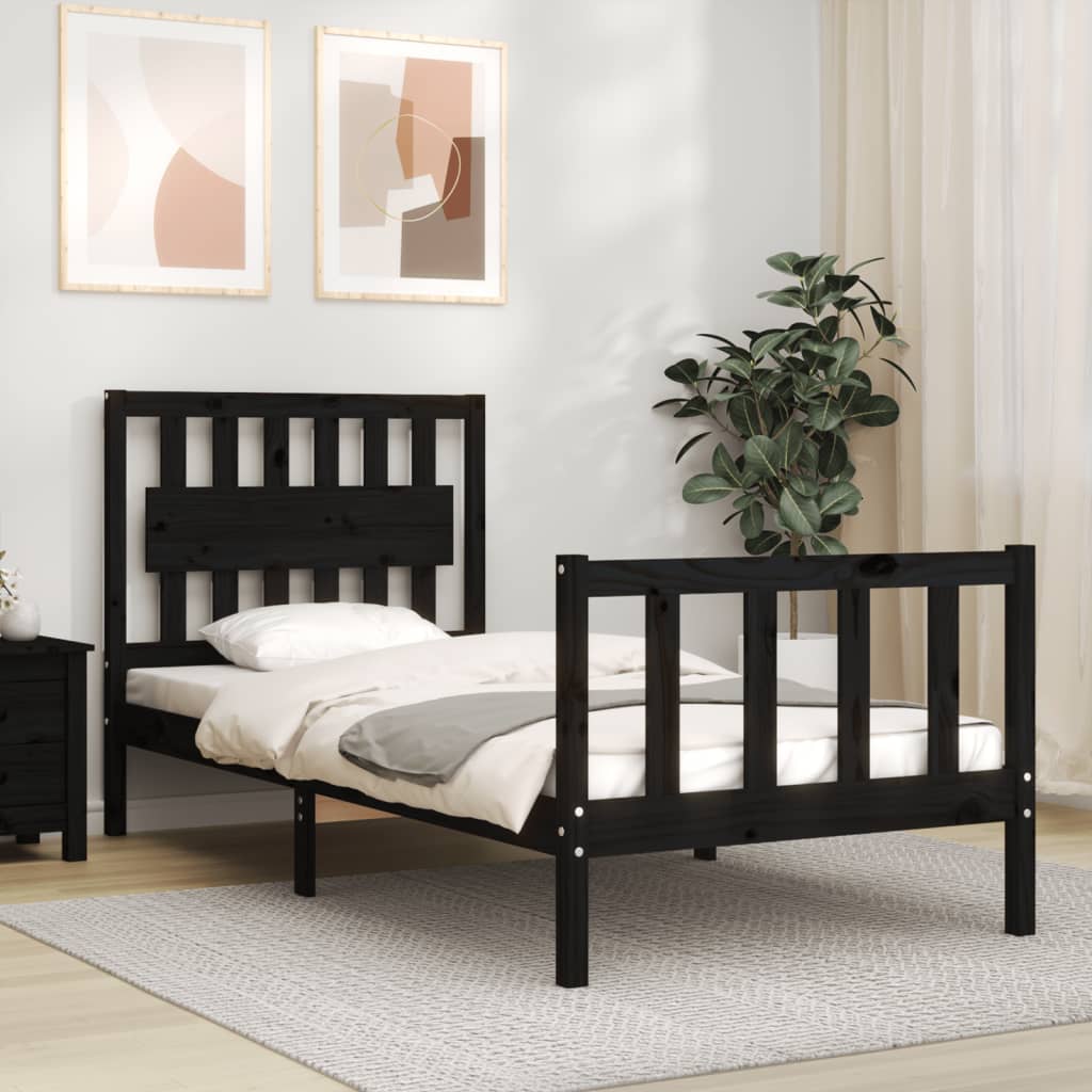 vidaXL Estructura de cama con cabecero madera maciza negro 90x200 cm