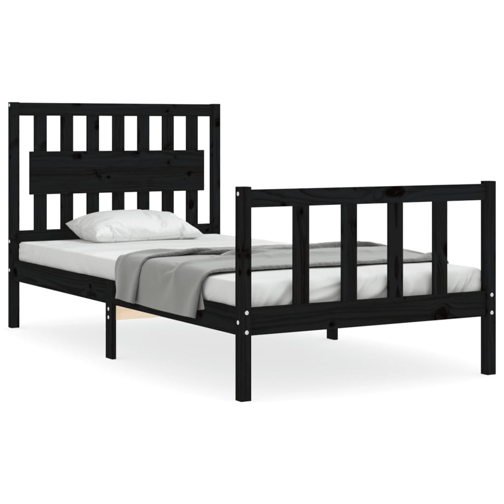 vidaXL Estructura de cama con cabecero madera maciza negro 100x200 cm